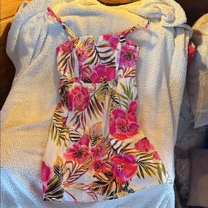 torrid White Sundress with Hot Pink & Green Tropical Print